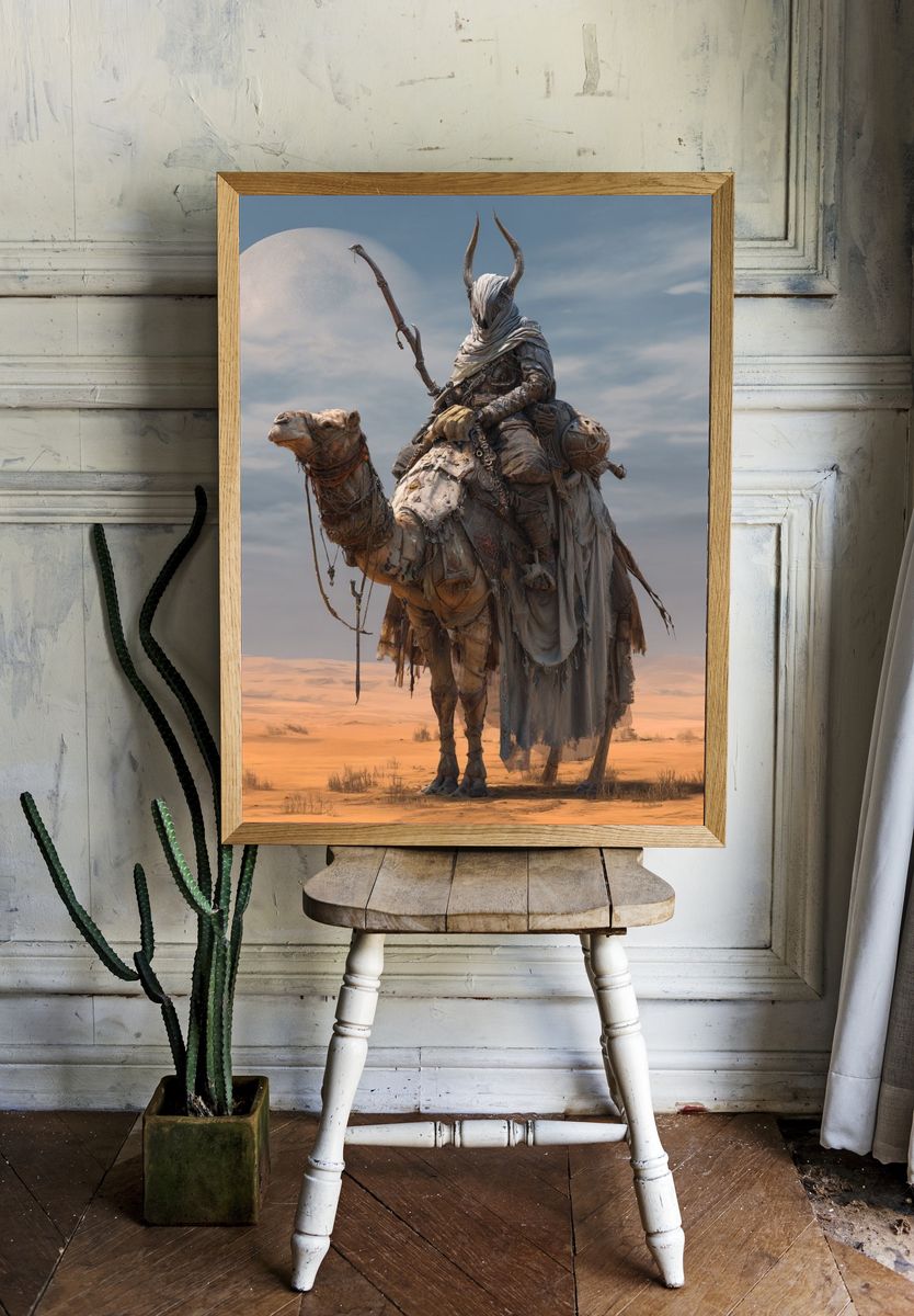 Desert Nomad Camel Rider Print. room preview
