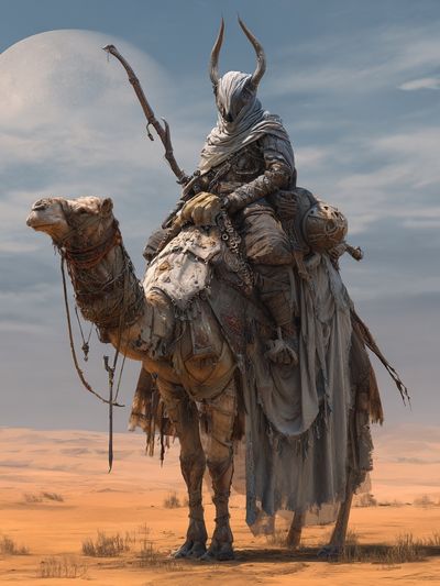 Desert Nomad Camel Rider Print. poster