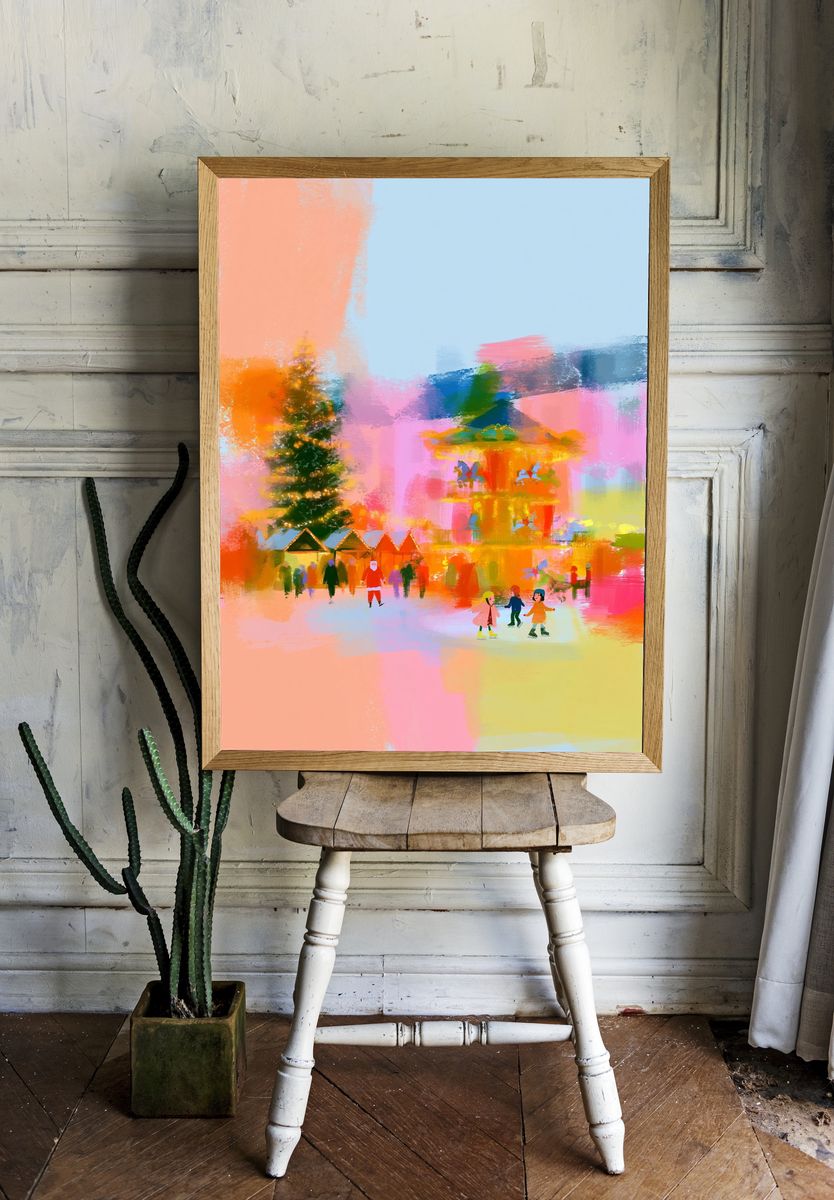 Festive Winter Village Illustration Poster. — room view 1