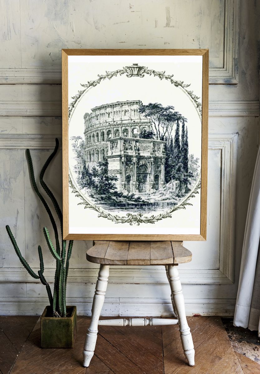 Roman Colosseum Ink Illustration Poster. room preview