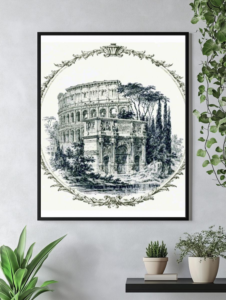 Roman Colosseum Ink Illustration Poster. — room view 4