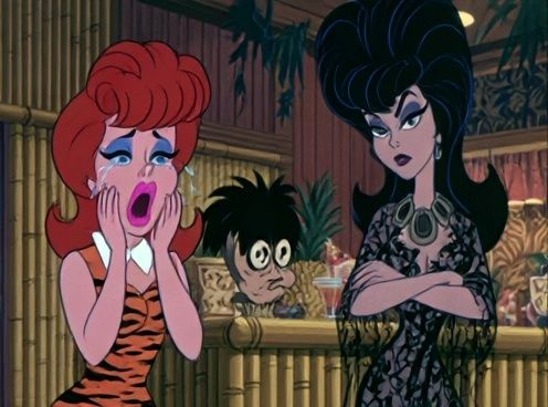 Elvira and Redhead Cartoon Poster. poster detail