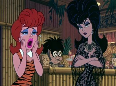 Elvira and Redhead Cartoon Poster. poster