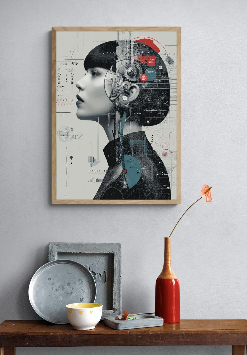 Cybernetic Profile Illustration Poster. — room view 3
