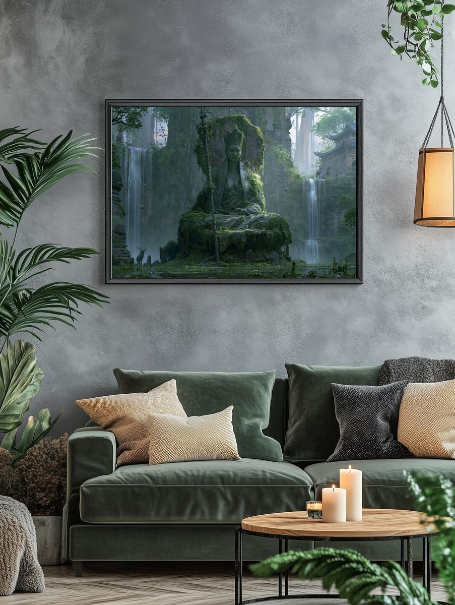 Mossy Temple Guardian Fantasy Print. — room view 4