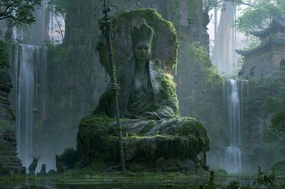 Mossy Temple Guardian Fantasy Print.