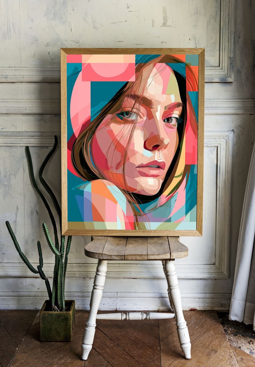 Geometric Woman Portrait Print. — room view 1