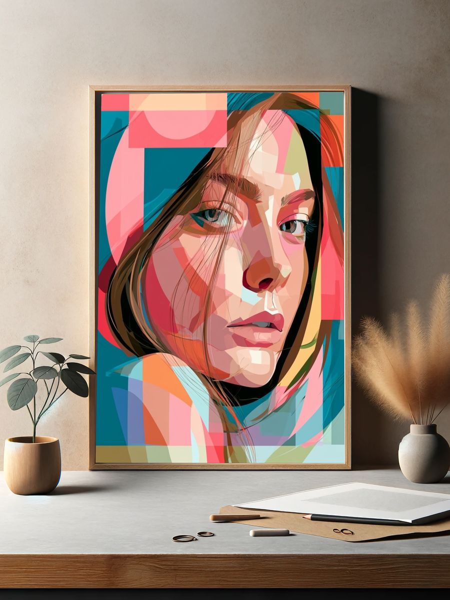 Geometric Woman Portrait Print. — room view 2