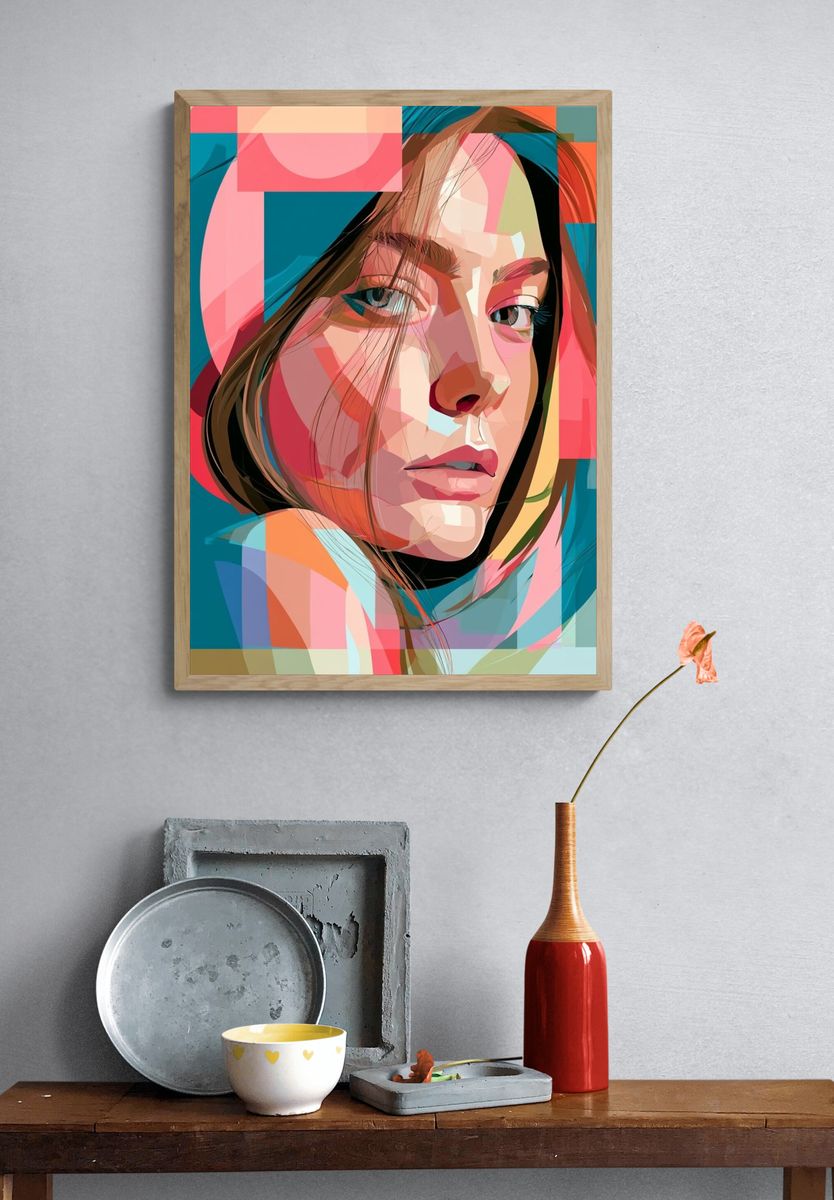 Geometric Woman Portrait Print. — room view 3
