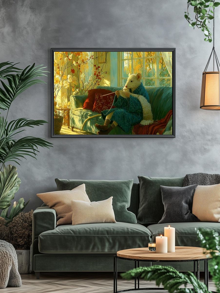 Mouse Knitting by the Window Print. — room view 4