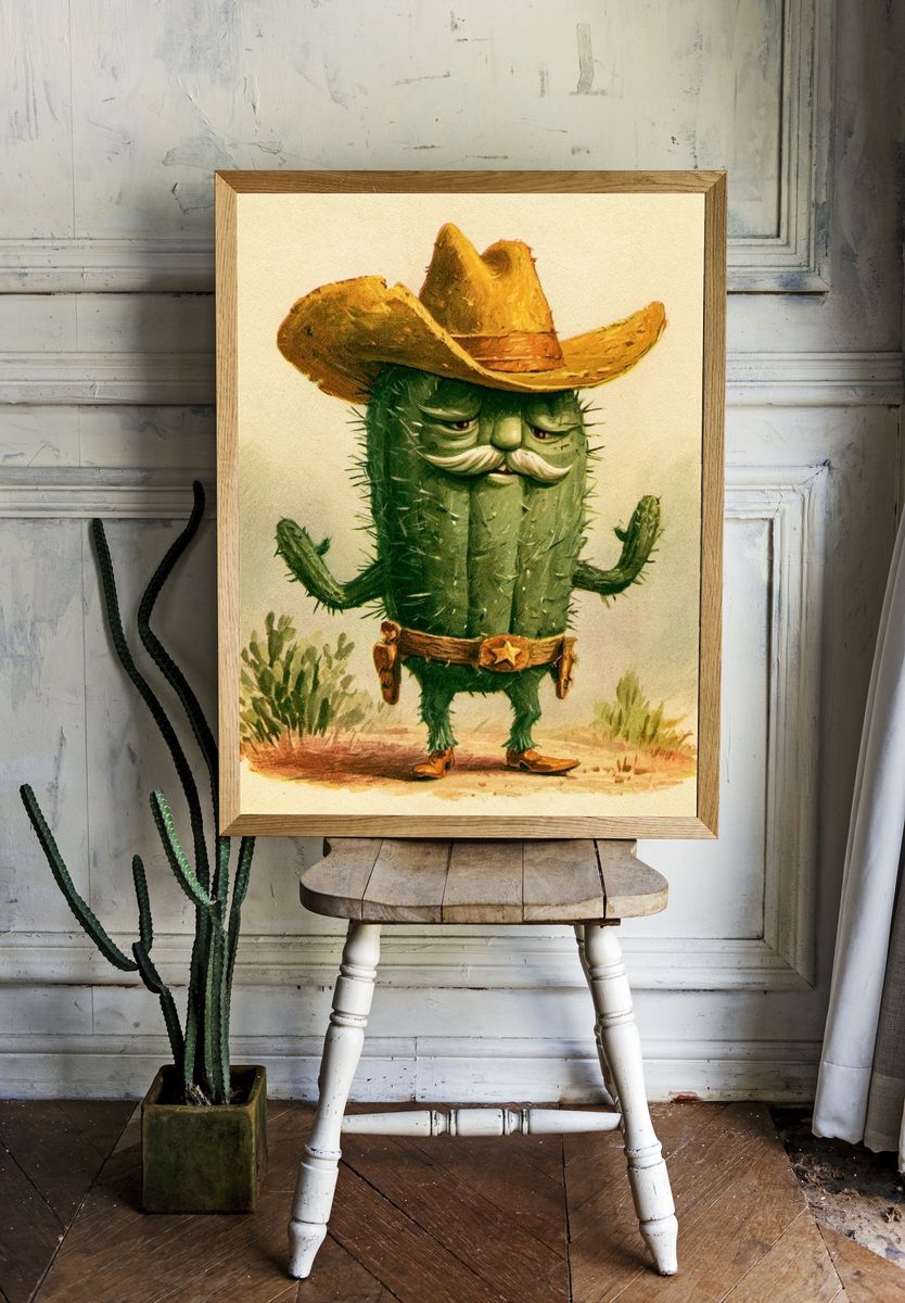 Cowboy Cactus Illustration Poster. room preview