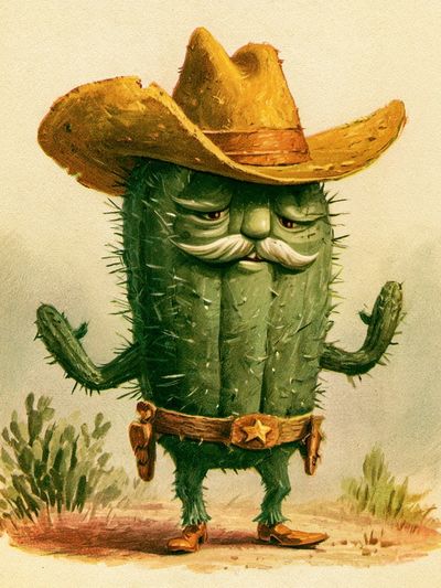Cowboy Cactus Illustration Poster.