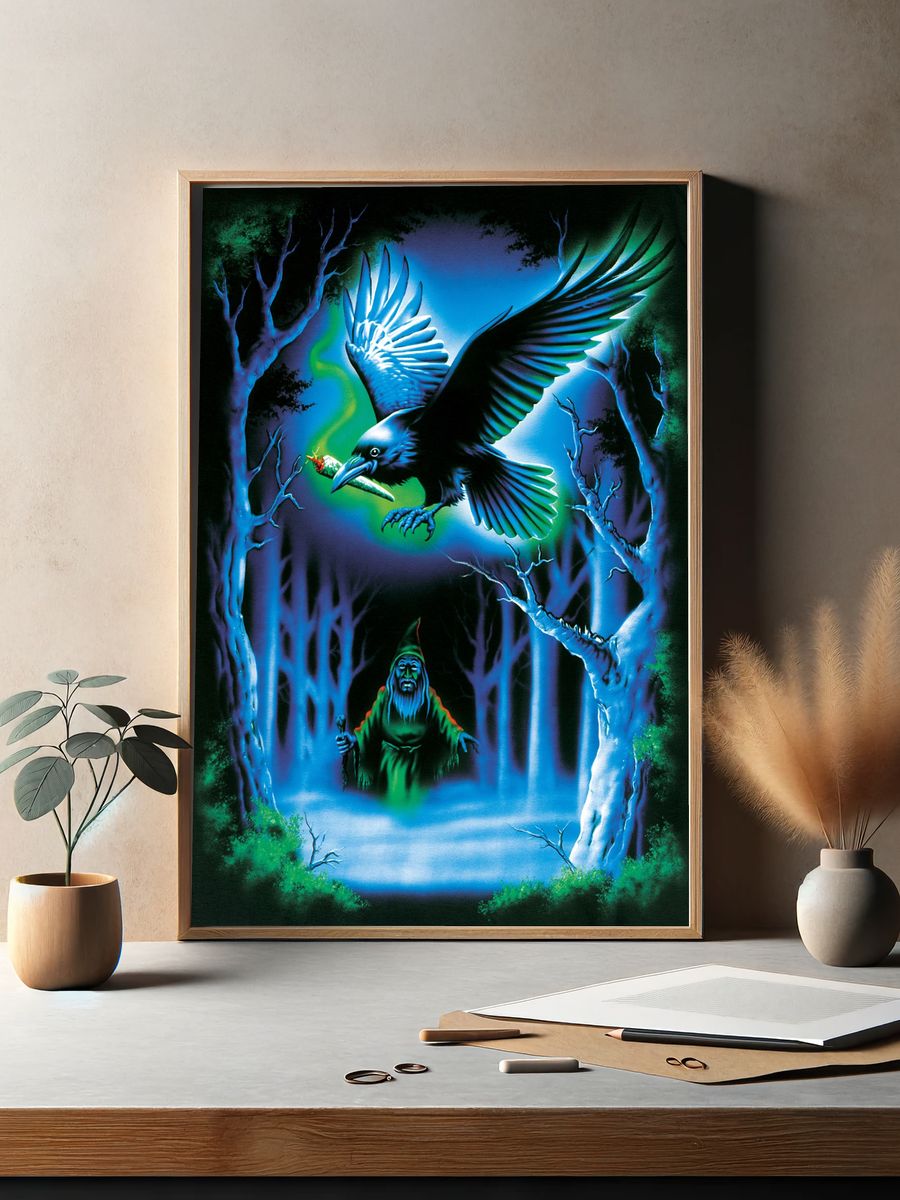 Mystic Raven Forest Illustration Poster. — room view 2