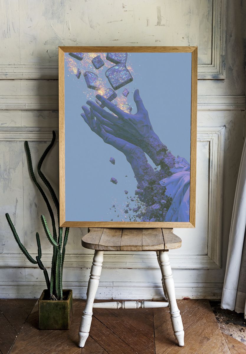 Floating Hands Surrealism Print. — room view 1