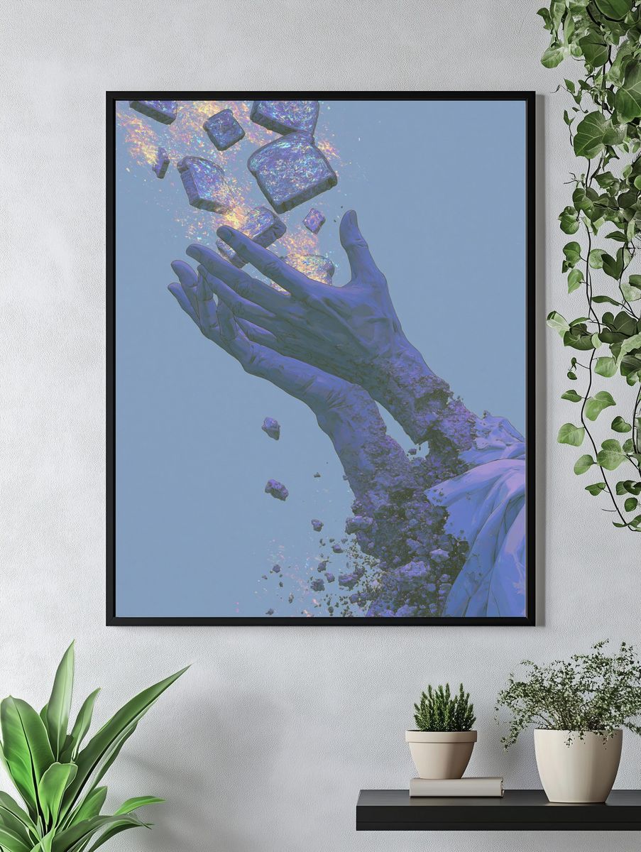 Floating Hands Surrealism Print. — room view 4