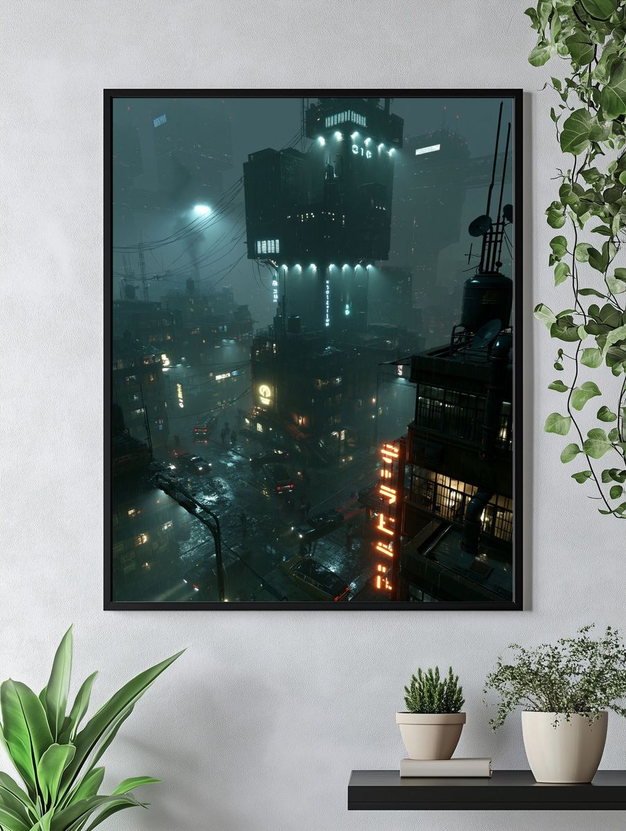 Neon Cyberpunk Cityscape Poster. — room view 4