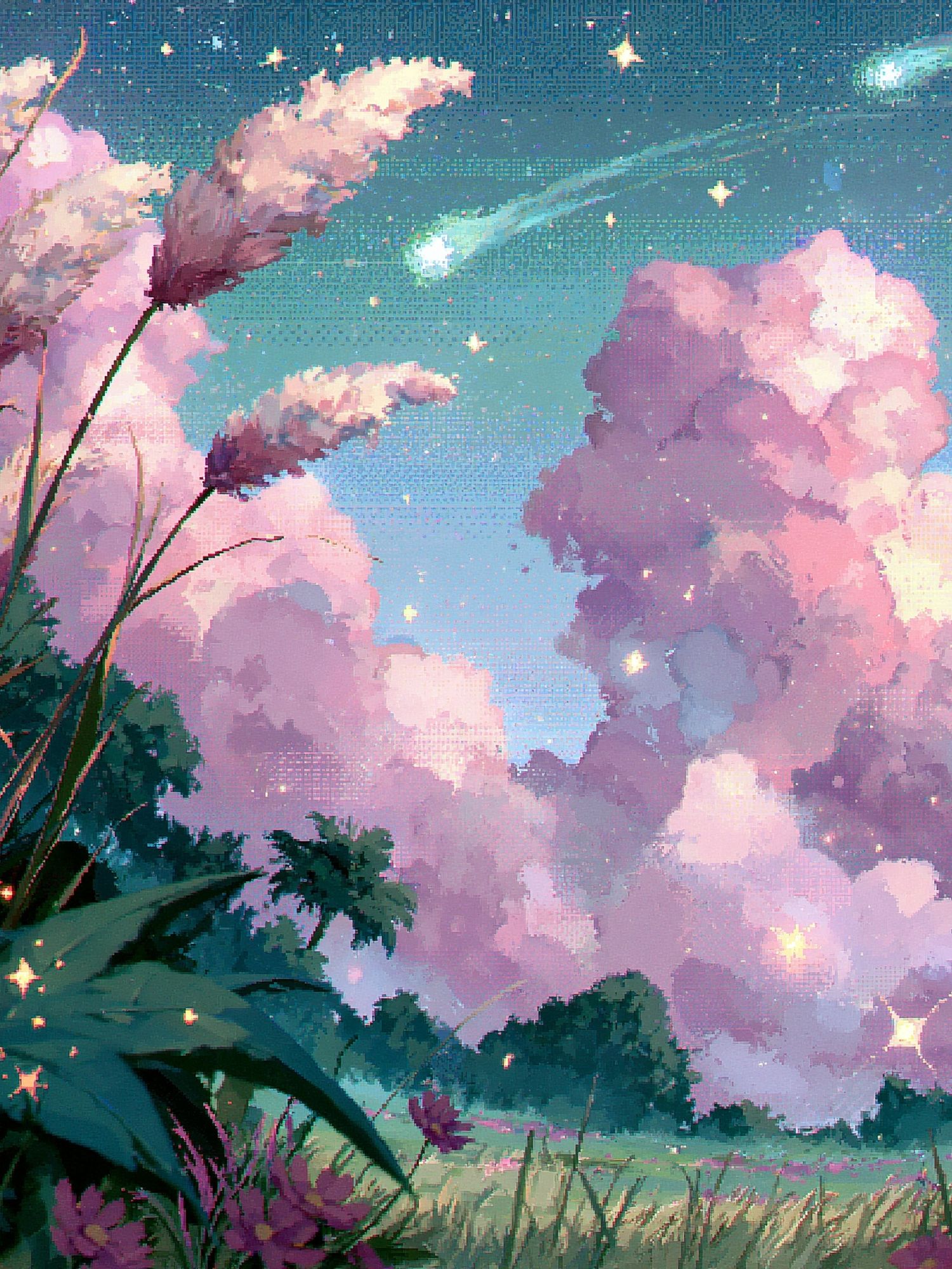 Dreamy Pink Sky Flowers Poster. poster — illustration art