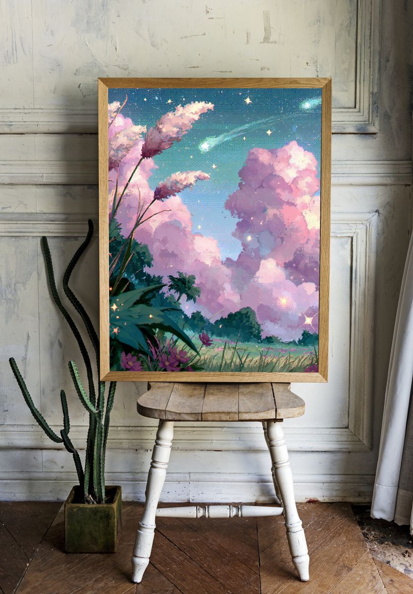 Dreamy Pink Sky Flowers Poster. room preview
