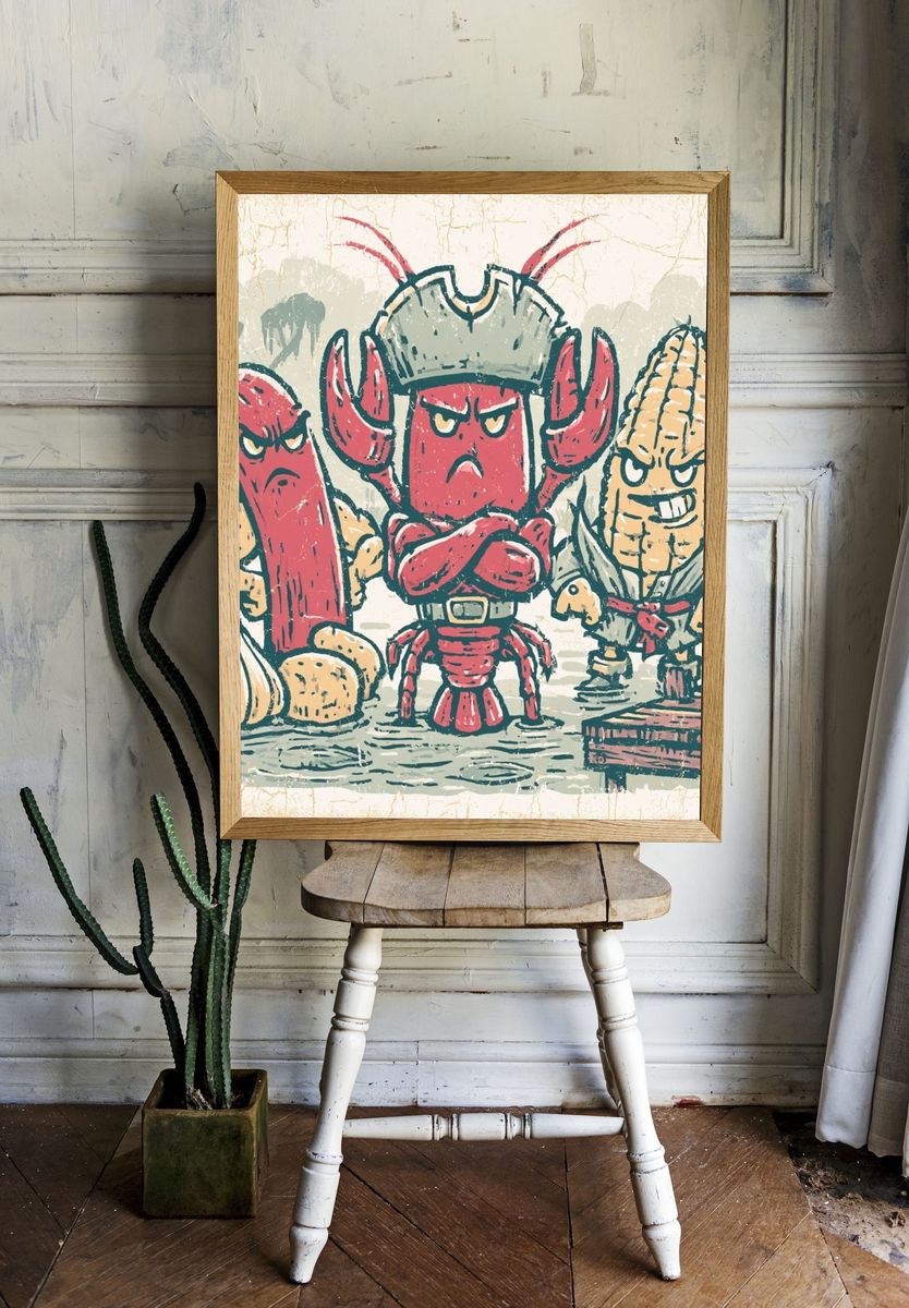 Angry Seafood Crew Illustration Poster. — room view 1