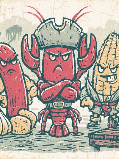 Angry Seafood Crew Illustration Poster. poster