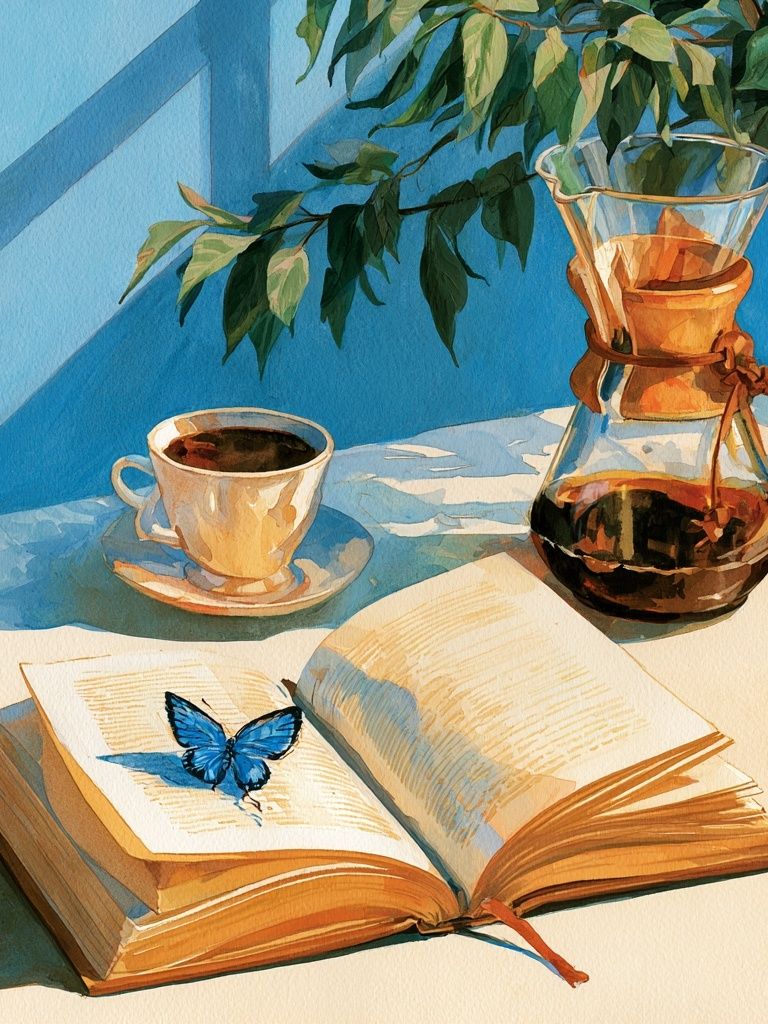Blue Butterfly Still Life Poster. poster detail