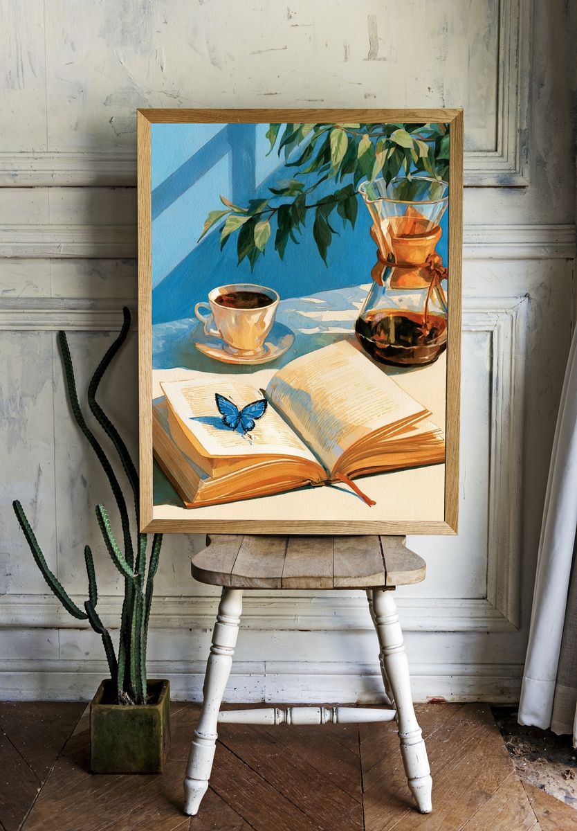Blue Butterfly Still Life Poster. — room view 1