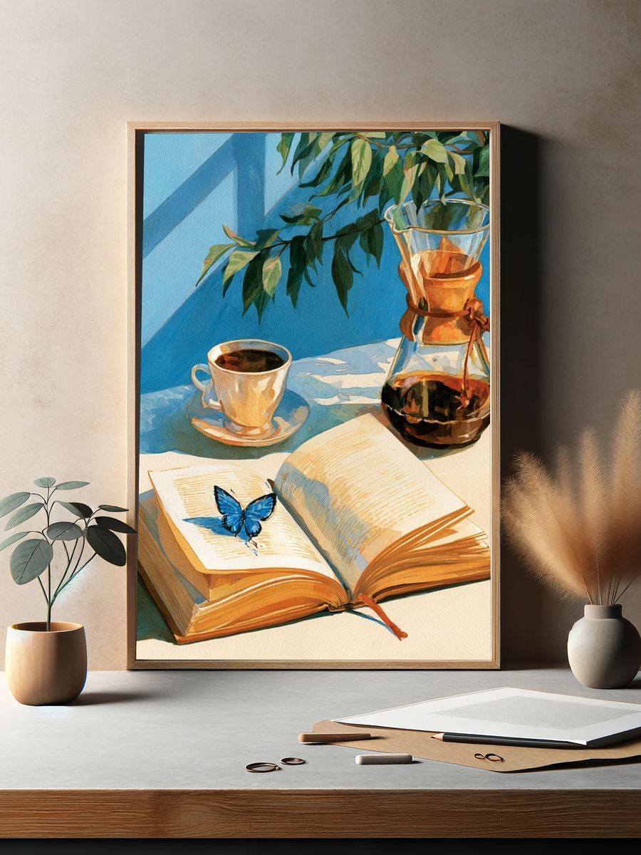 Blue Butterfly Still Life Poster. — room view 2