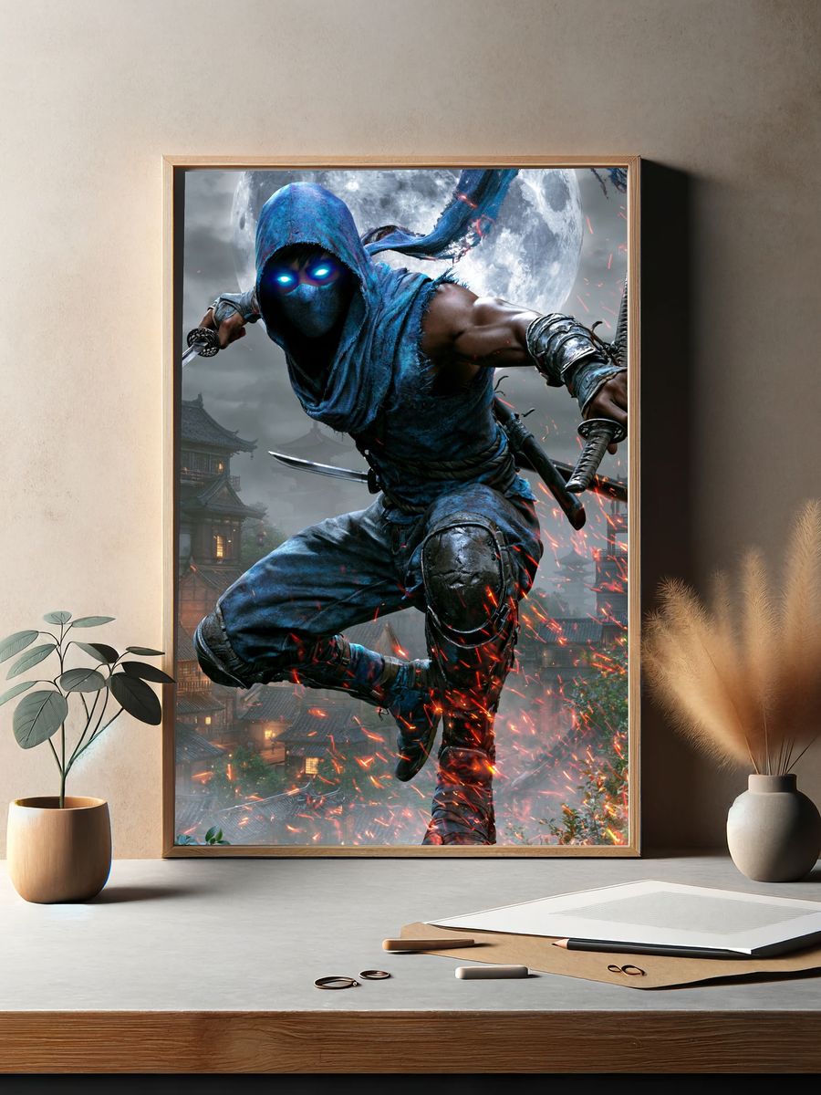 Moonlit Ninja Assassin Illustration Poster. — room view 2