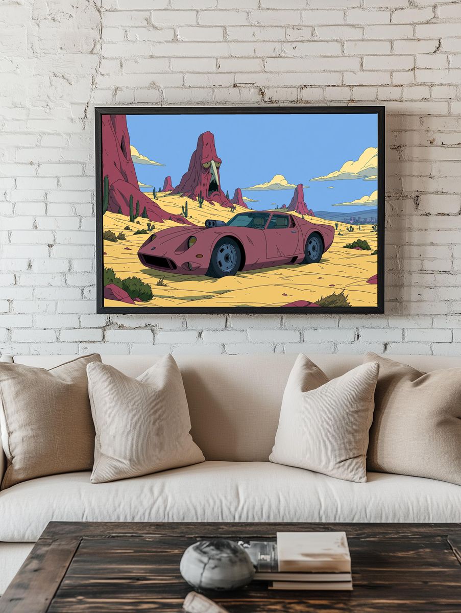 Desert Sports Car Illustration Poster. — room view 1