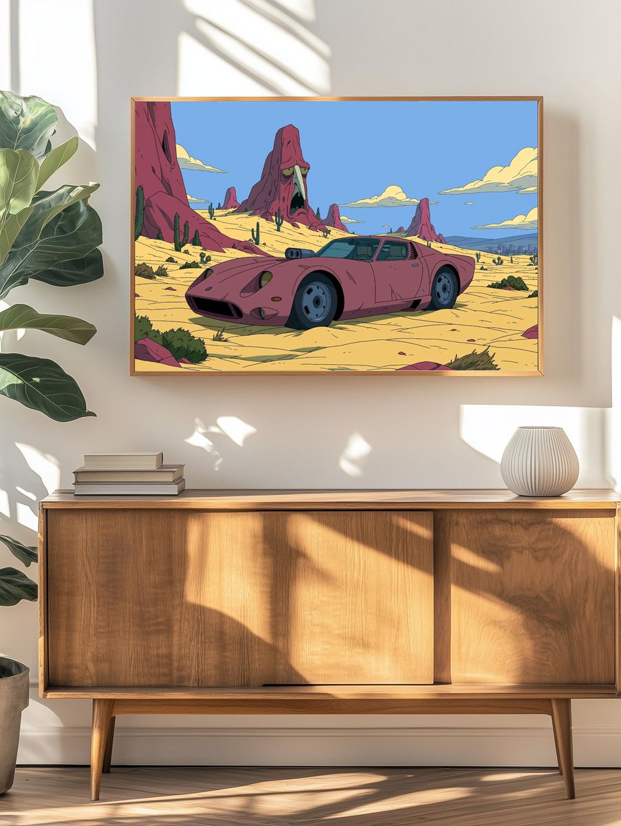 Desert Sports Car Illustration Poster. — room view 3