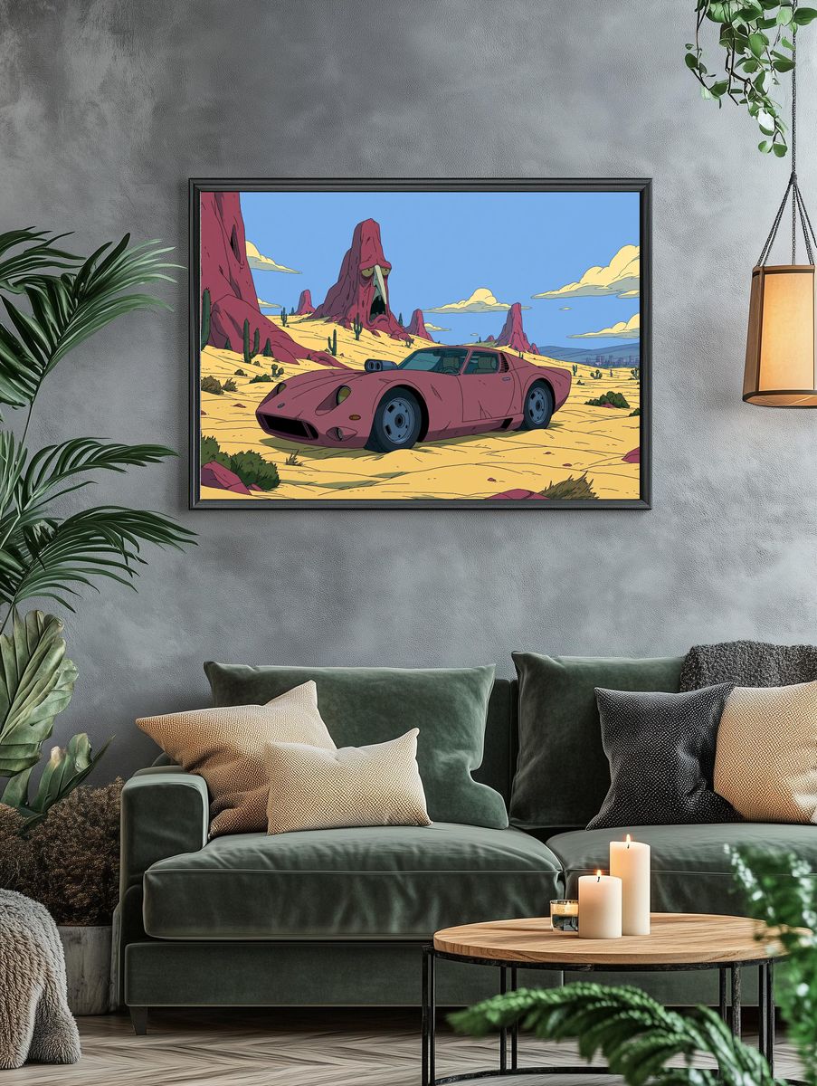Desert Sports Car Illustration Poster. — room view 4