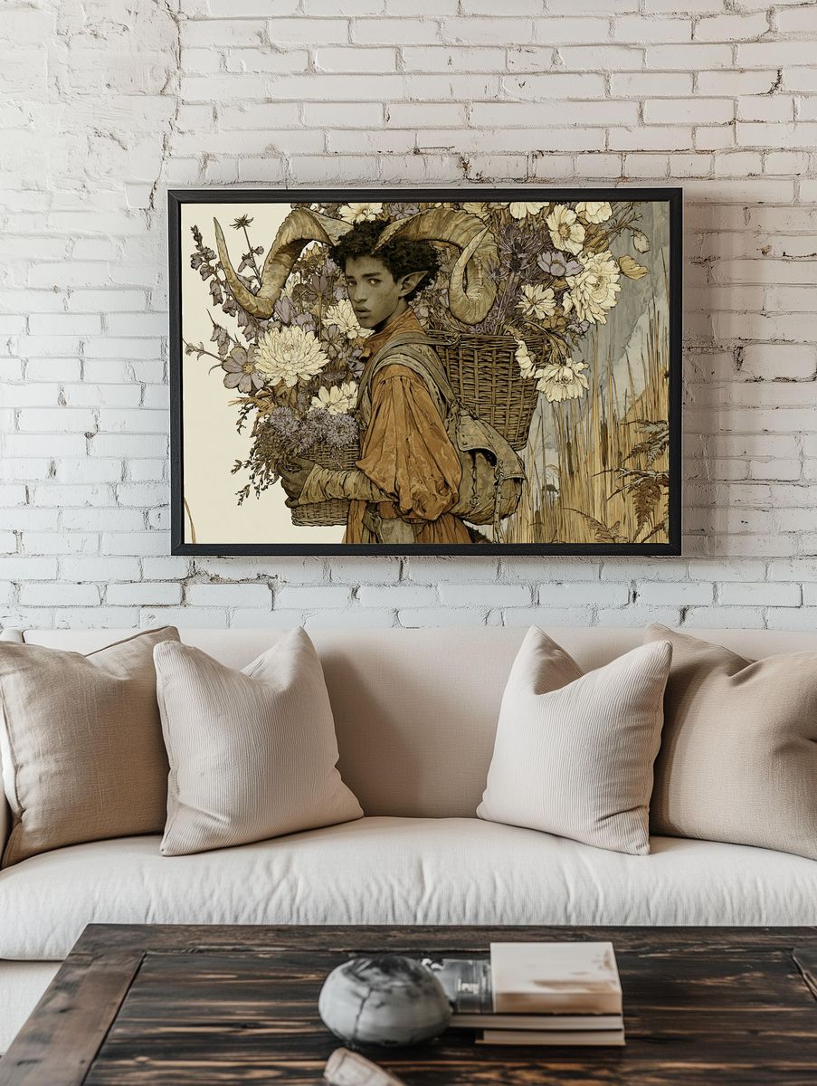 Horned Flower Carrier Illustration Poster. room preview
