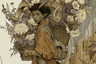 Horned Flower Carrier Illustration Poster. poster