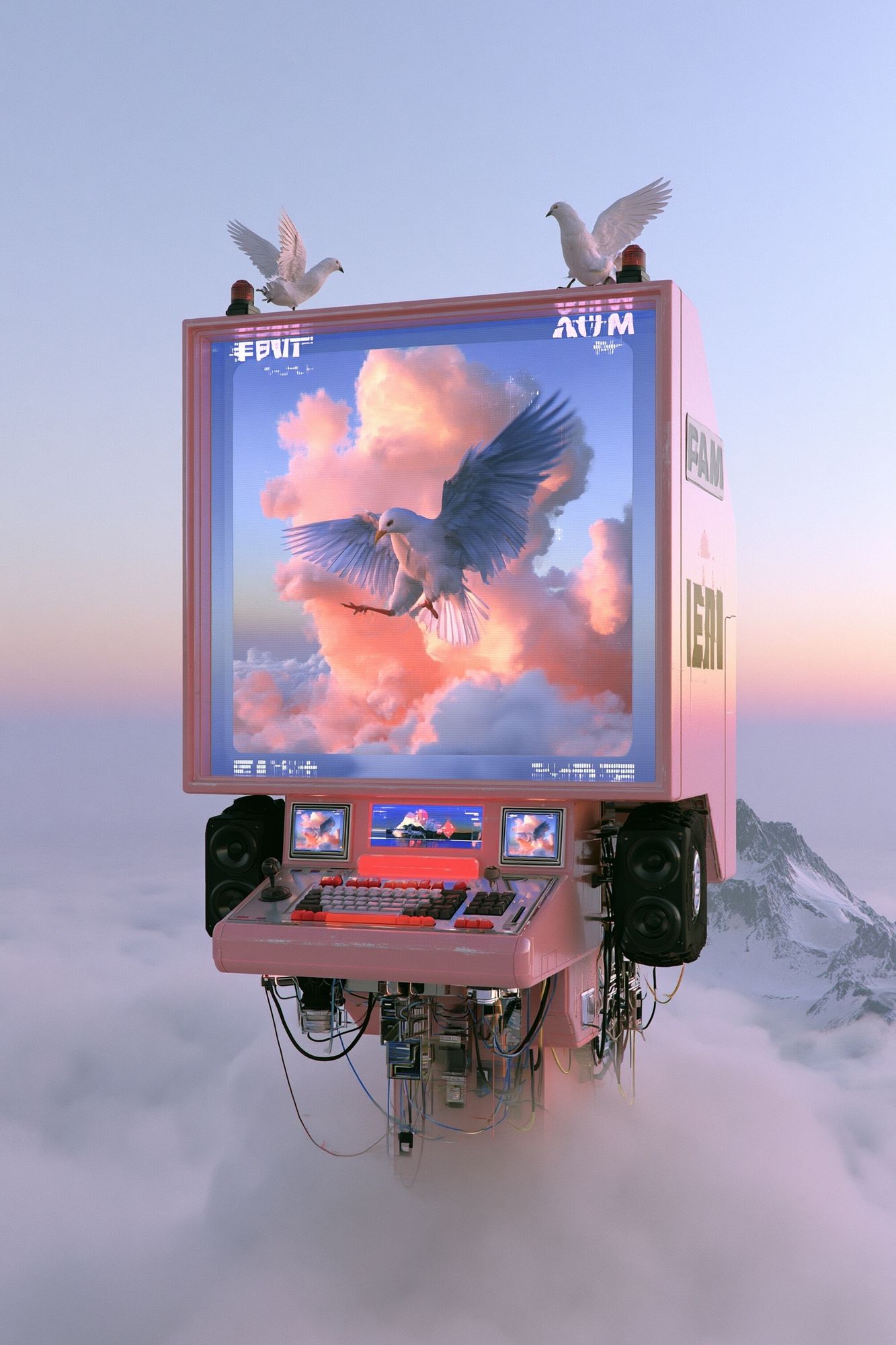 Surreal Bird Machine Digital Art Print. poster — illustration art