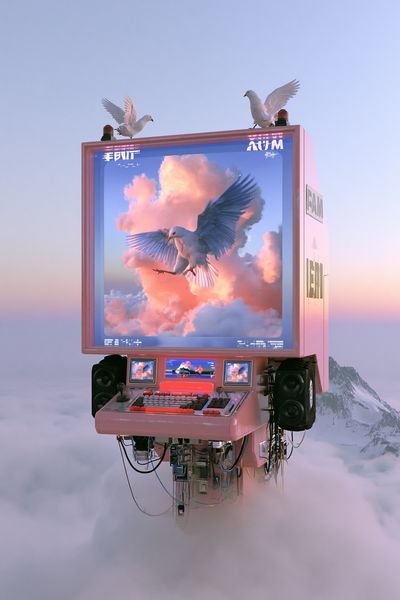Surreal Bird Machine Digital Art Print. poster