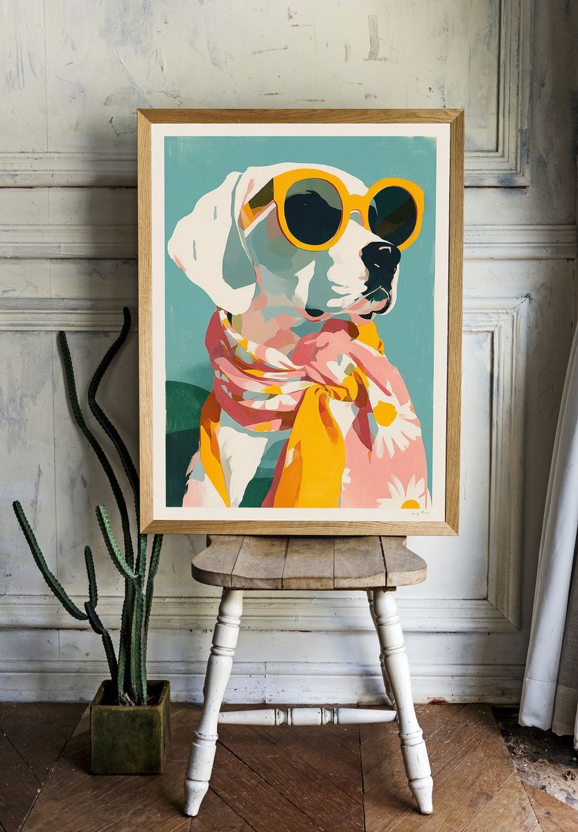 Dog in Sunglasses Illustration Poster. — room view 1