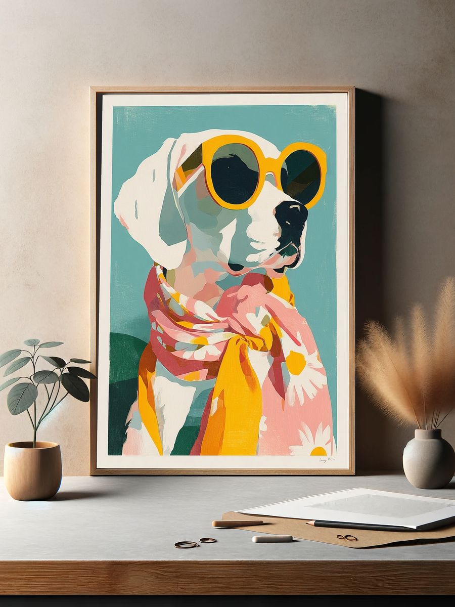 Dog in Sunglasses Illustration Poster. — room view 2