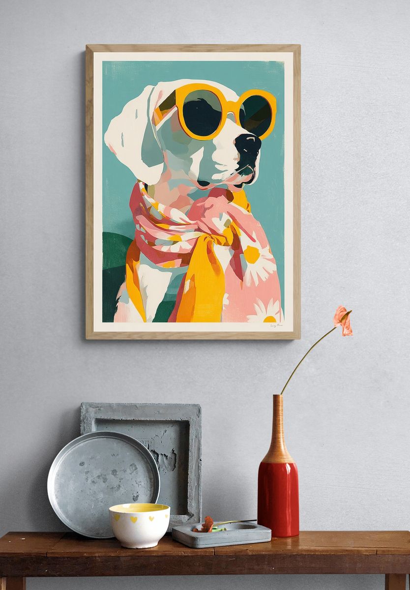 Dog in Sunglasses Illustration Poster. — room view 3