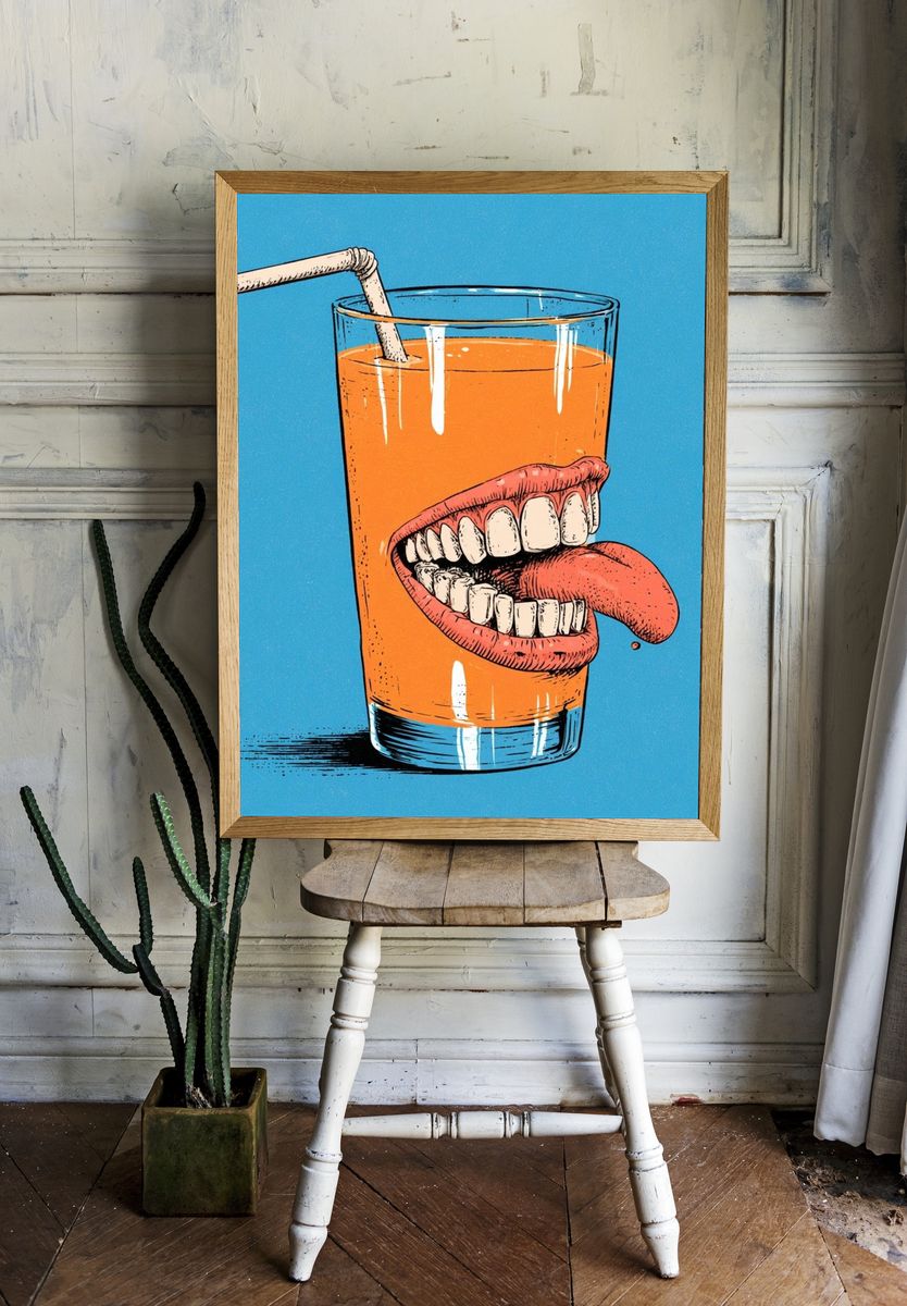 Surreal Juice Glass Typography Print. — room view 1