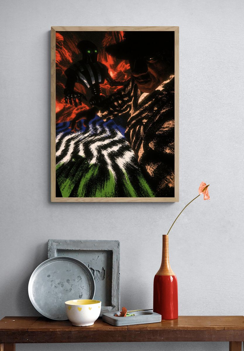 Dark Sci-Fi Figures Illustration Poster. — room view 3