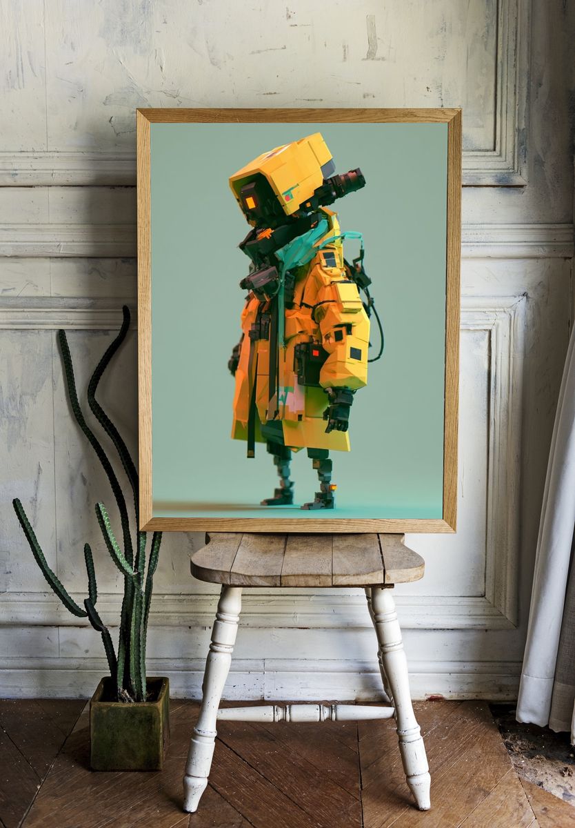 Futuristic Robot Figure Illustration Poster. room preview