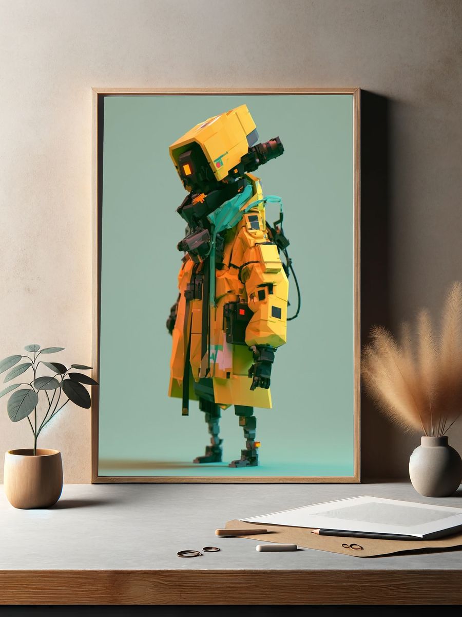 Futuristic Robot Figure Illustration Poster. — room view 2
