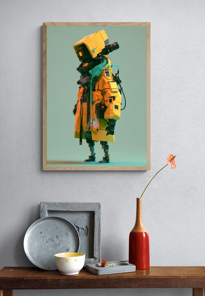 Futuristic Robot Figure Illustration Poster. — room view 3
