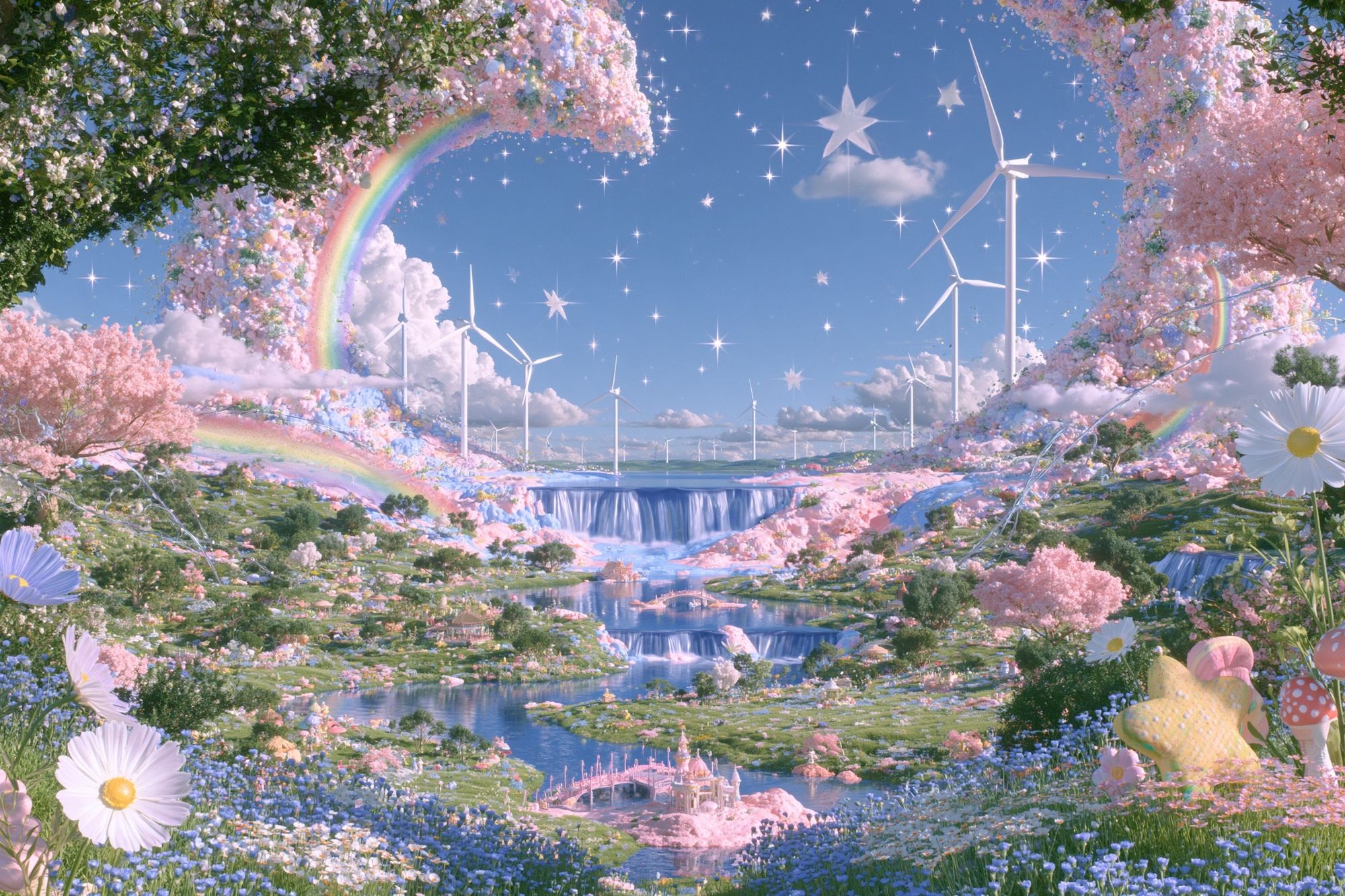 Dreamy Rainbow Valley Illustration Poster. poster detail