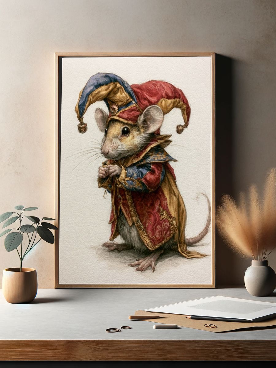 Jester Mouse Illustration Poster. — room view 2