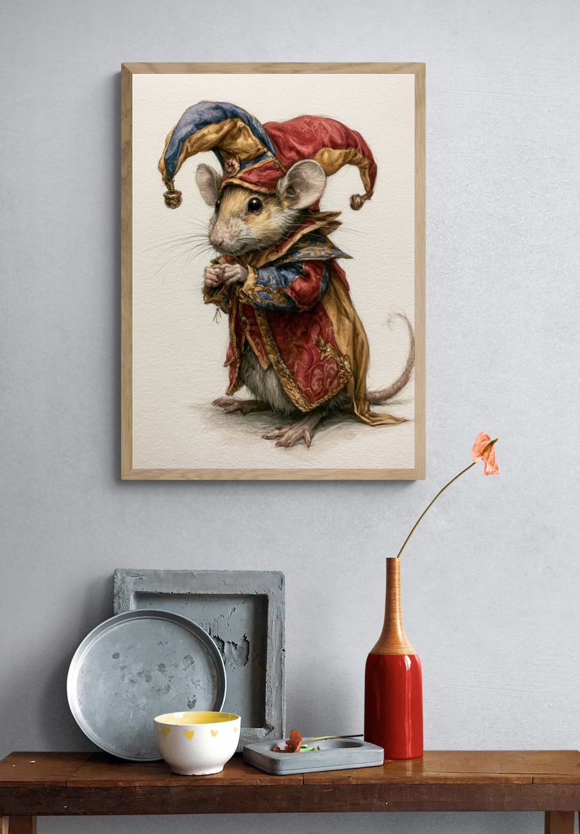 Jester Mouse Illustration Poster. — room view 3