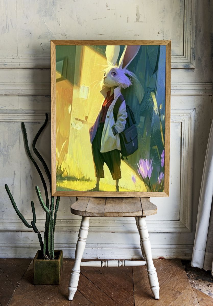 Rabbit in Sunlit Alley Illustration Poster. room preview