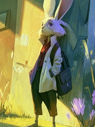 Rabbit in Sunlit Alley Illustration Poster.
