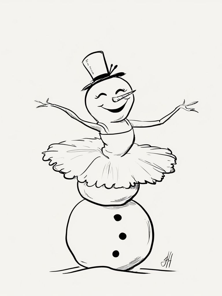 Snowman Ballerina Illustration Poster. poster detail
