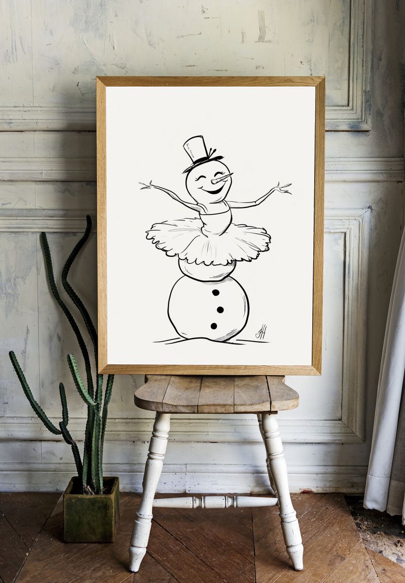 Snowman Ballerina Illustration Poster. — room view 1